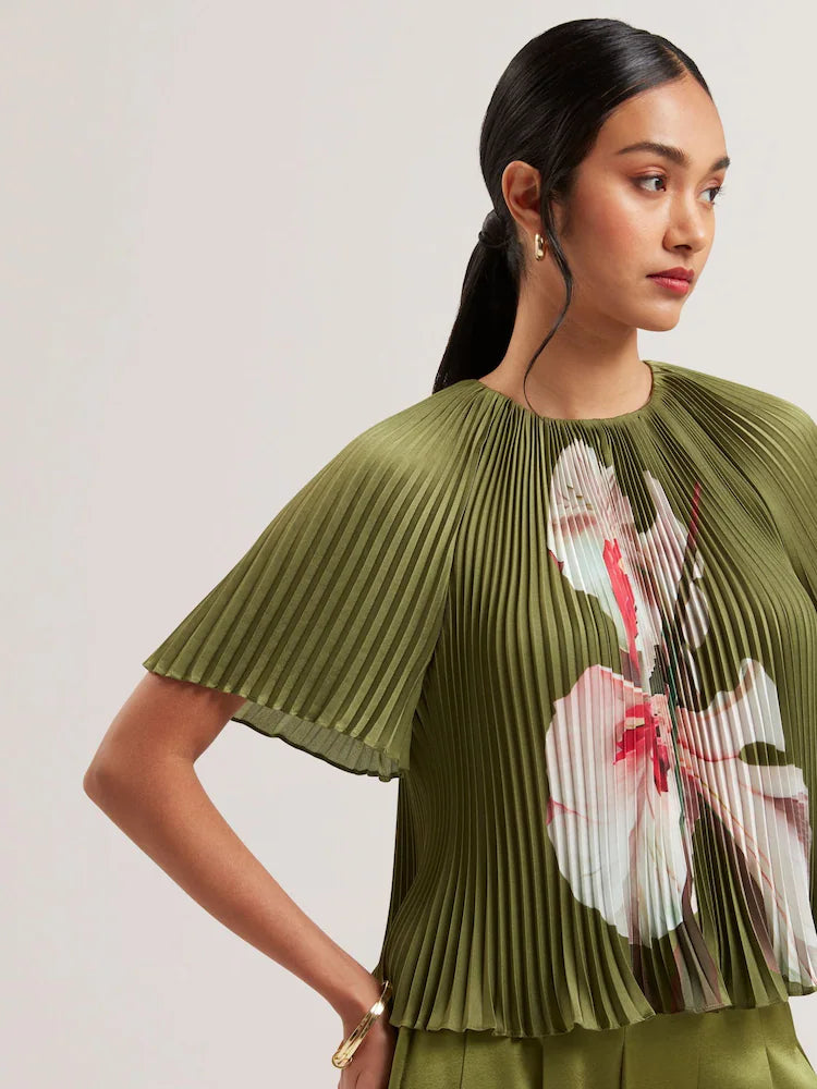 Olive Pleated Top