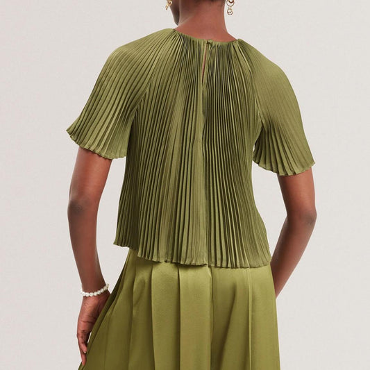 Olive Pleated Top