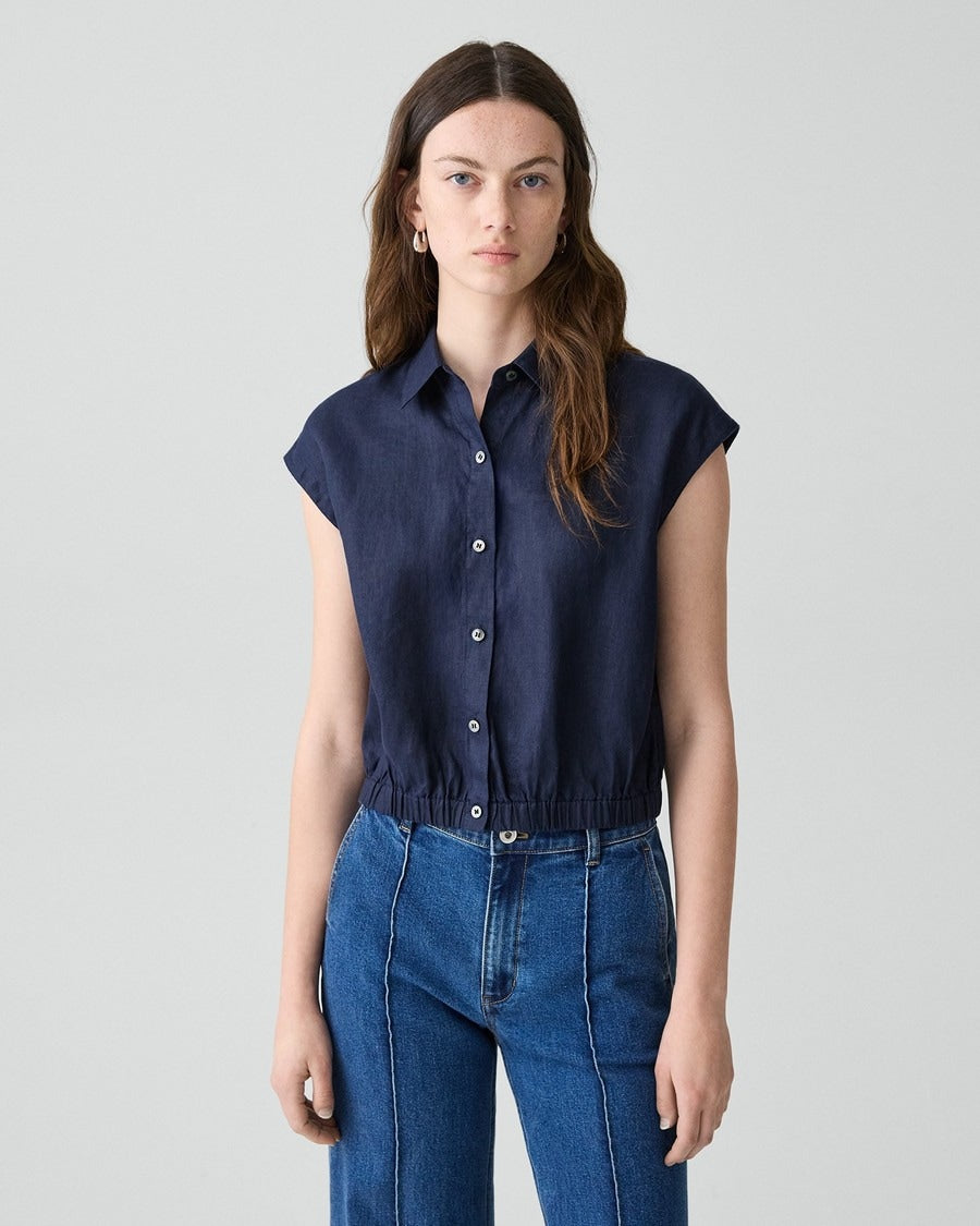 Linen Elastic Waist Crop Top