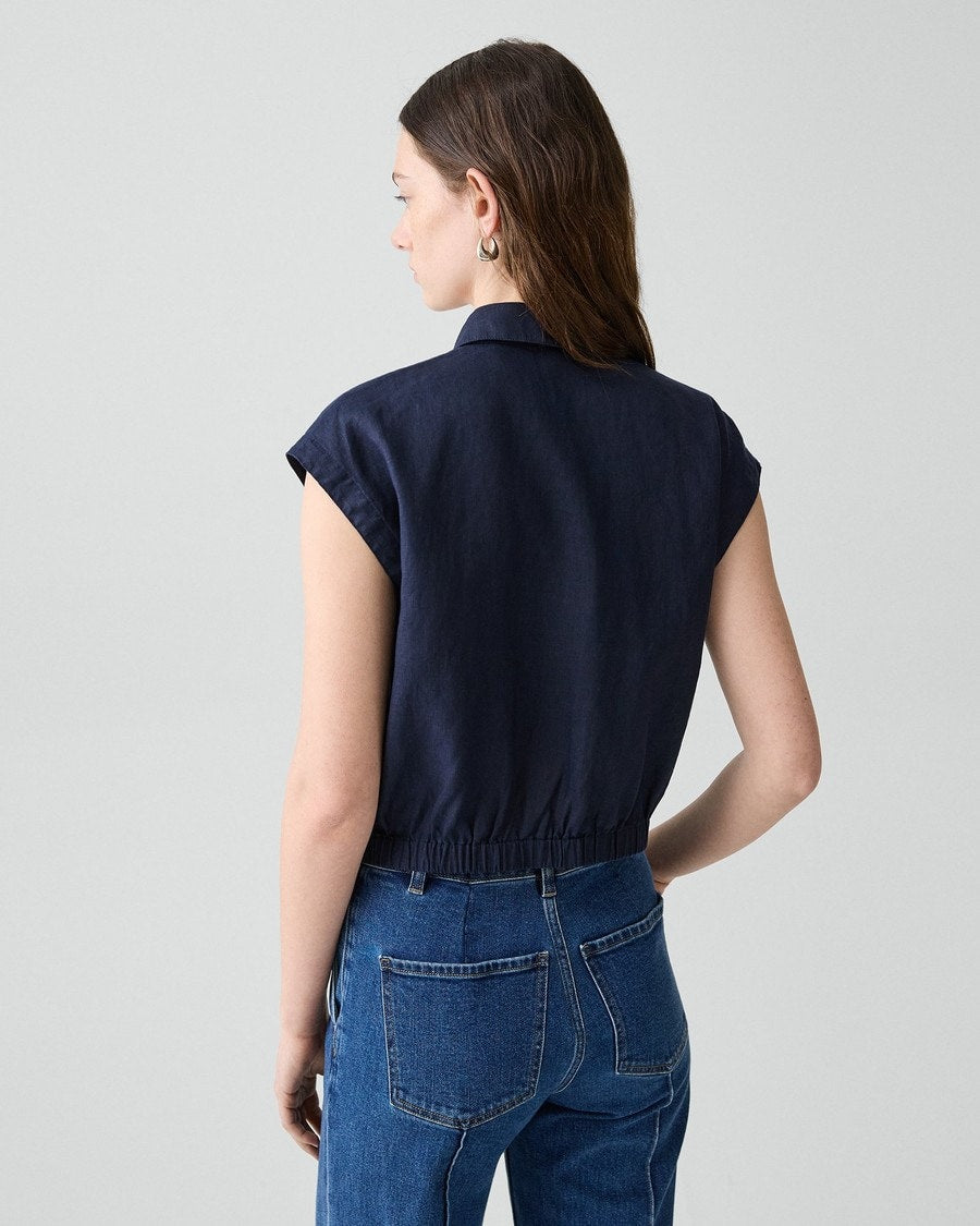 Linen Elastic Waist Crop Top