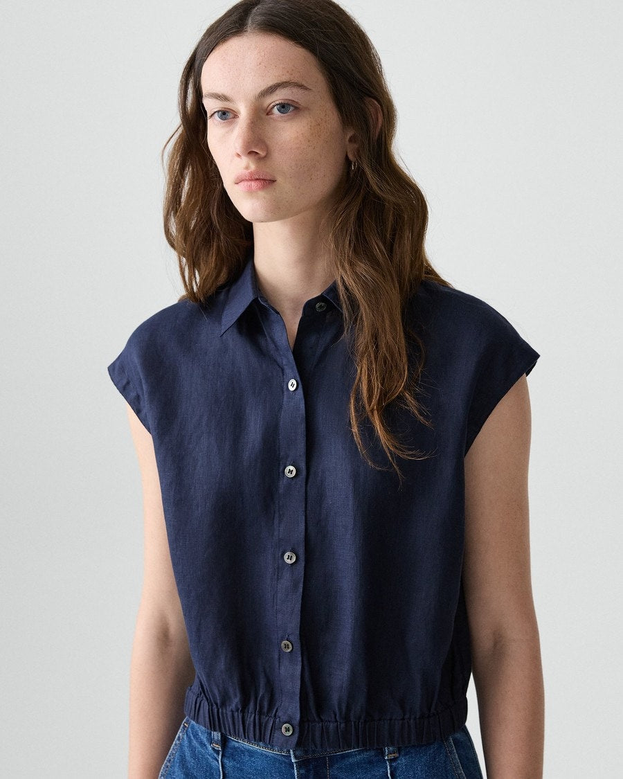 Linen Elastic Waist Crop Top