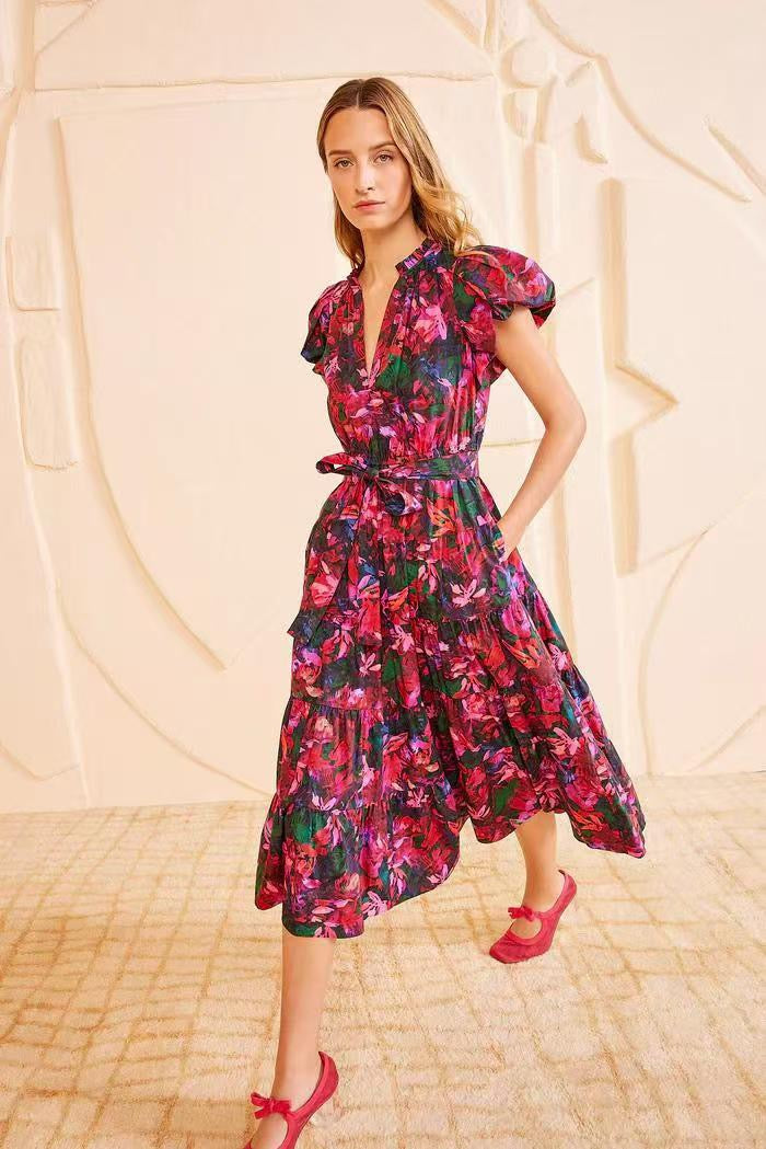 Cotton Tiered Midi Dress