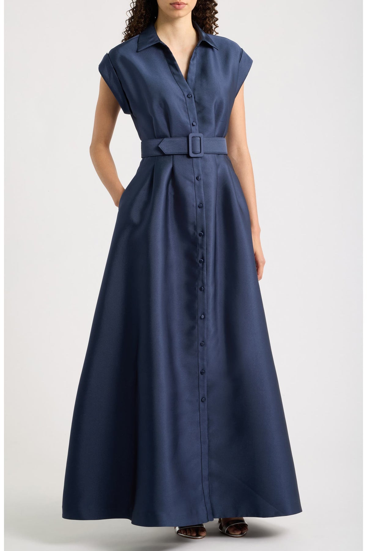 Taffeta Maxi Shirt Dress
