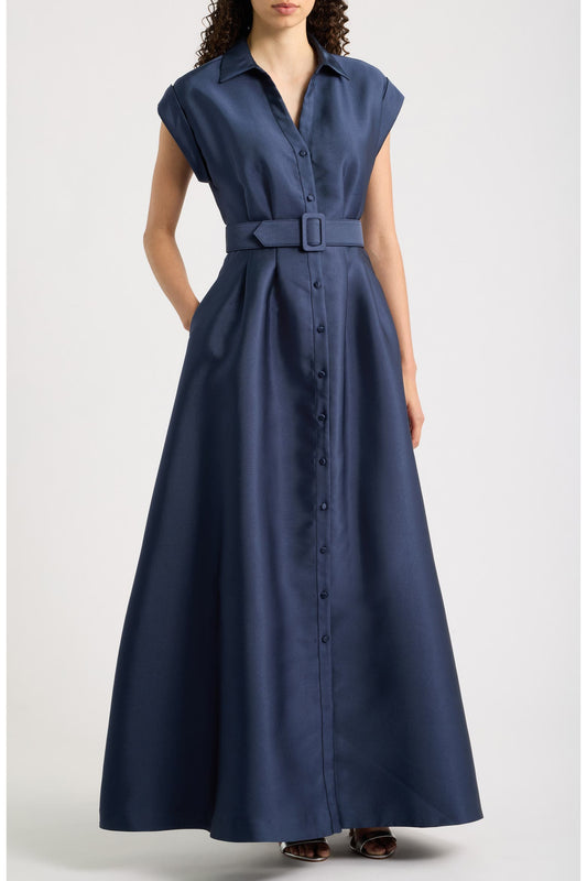 Taffeta Maxi Shirt Dress