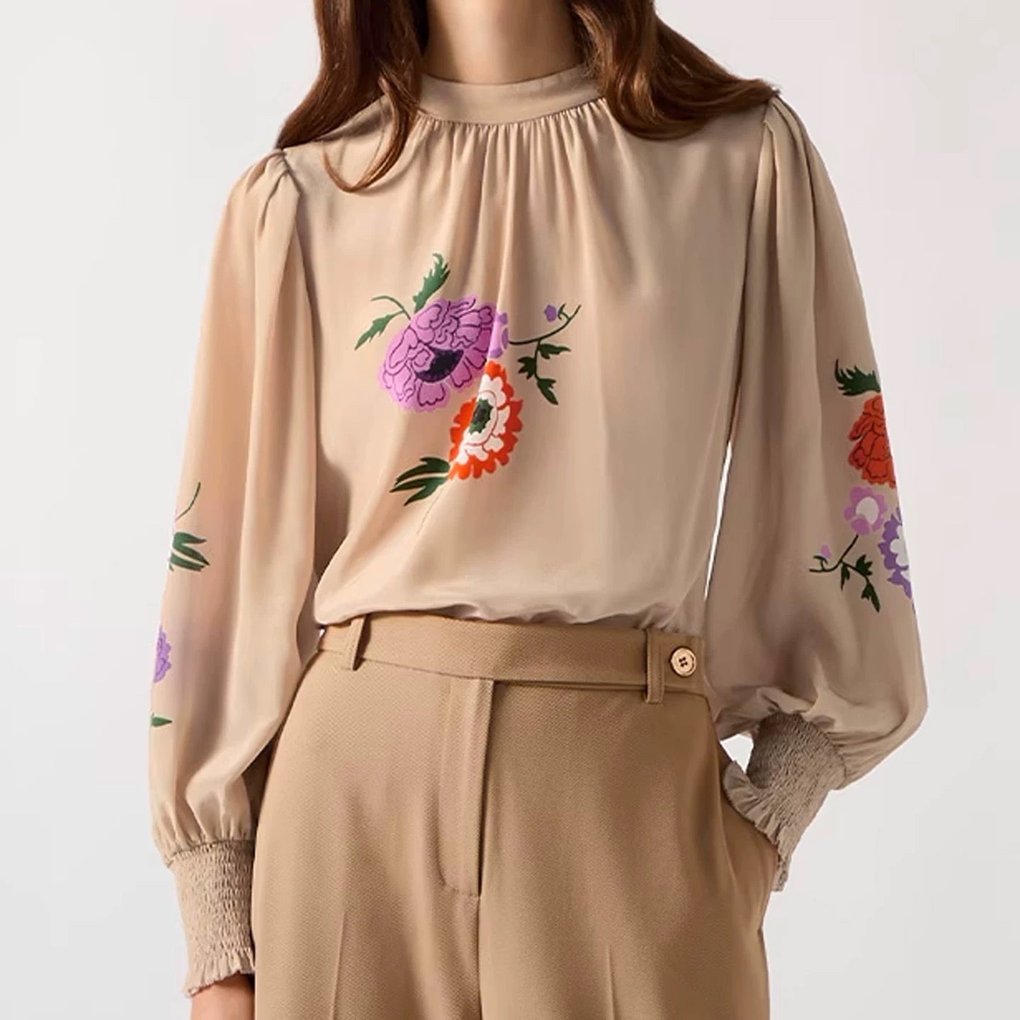 Floral-Print Silk Blouse