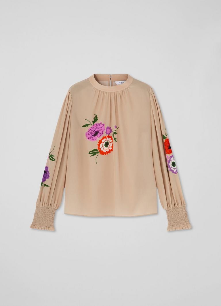 Floral-Print Silk Blouse