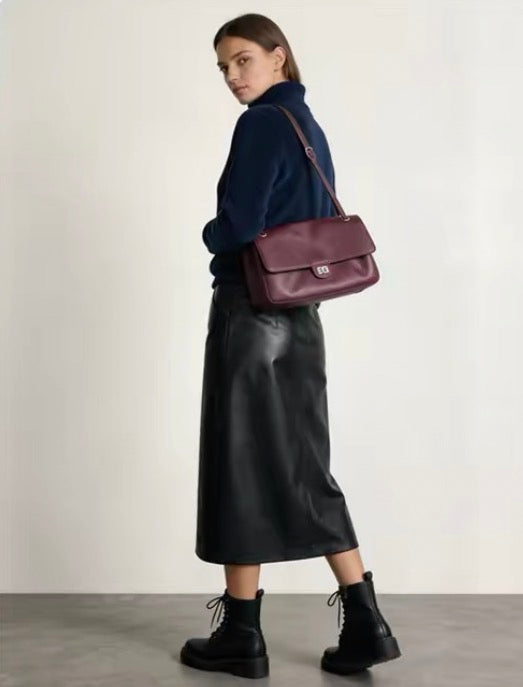 Leather Fold-Over Flap Bag