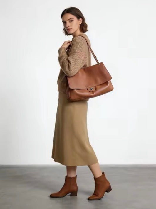 Leather Fold-Over Flap Bag