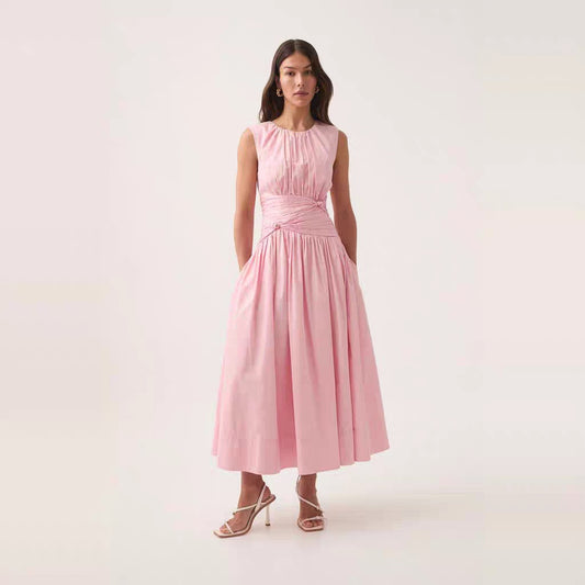 Cotton Knotted Waist Midi Dress