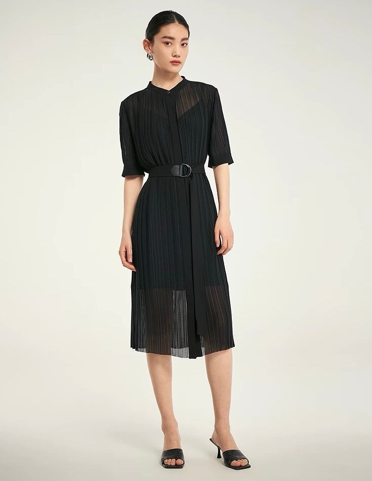Belted Pleated Dress