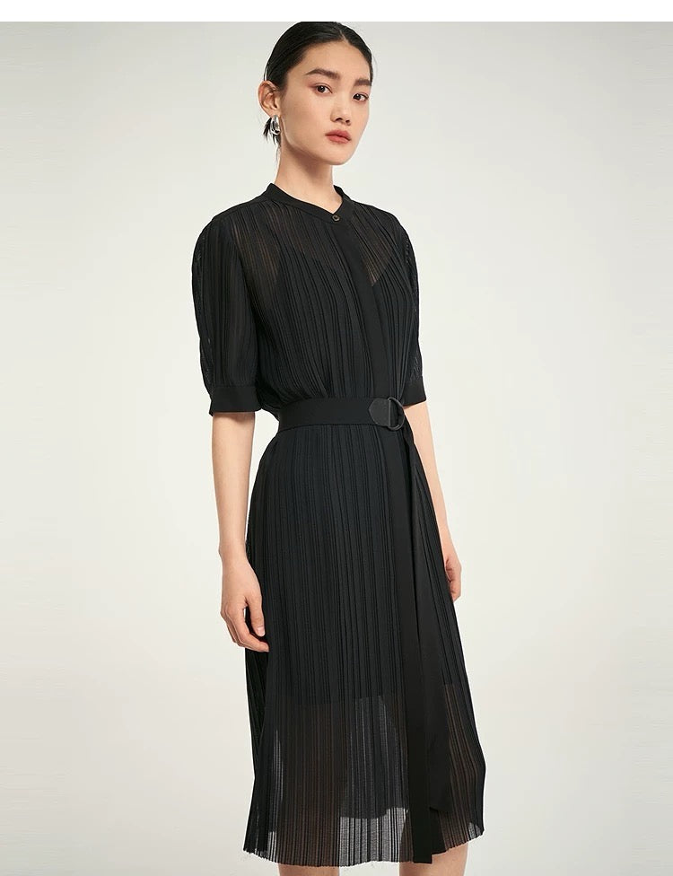 Belted Pleated Dress