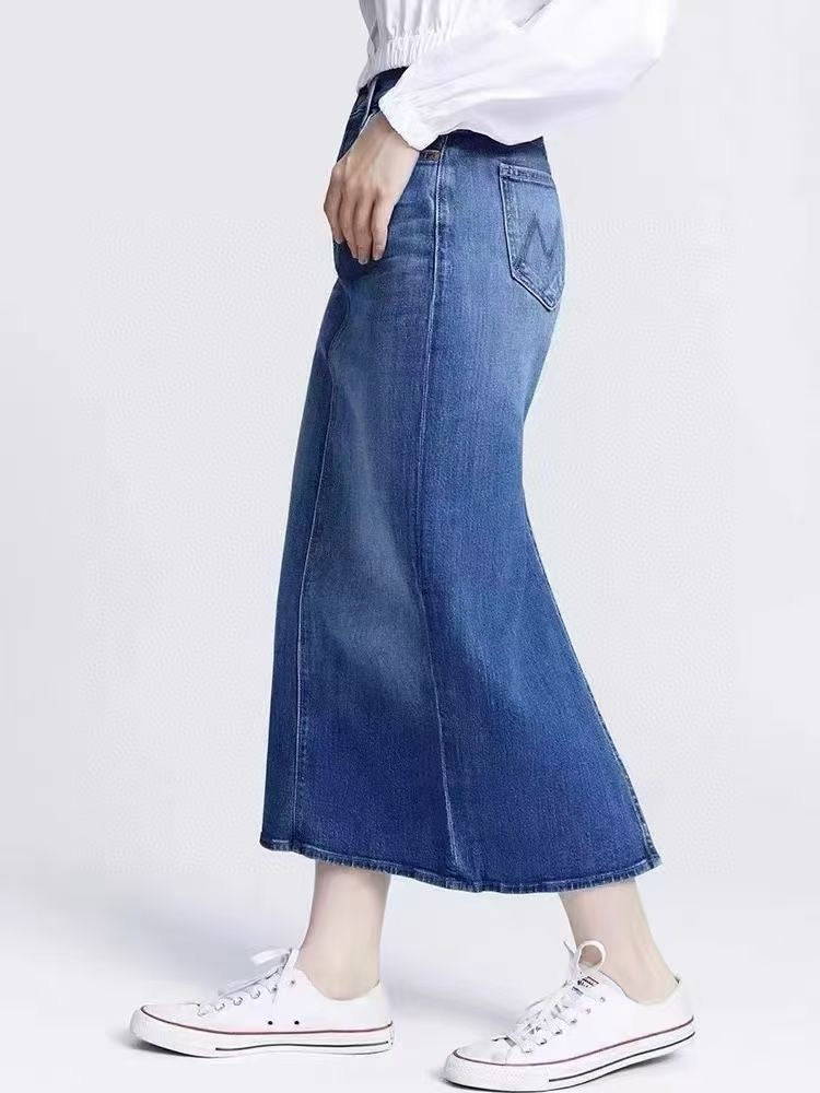Spandex Midi Jeans Skirt