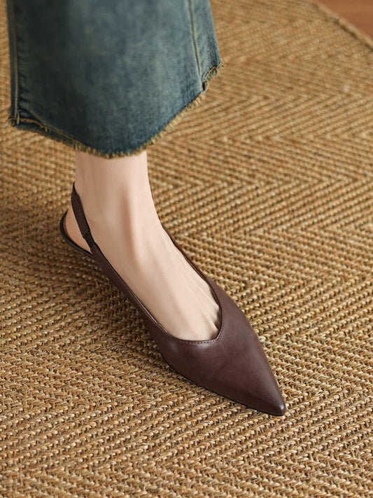 Leather Slingback Low Wedge Heel