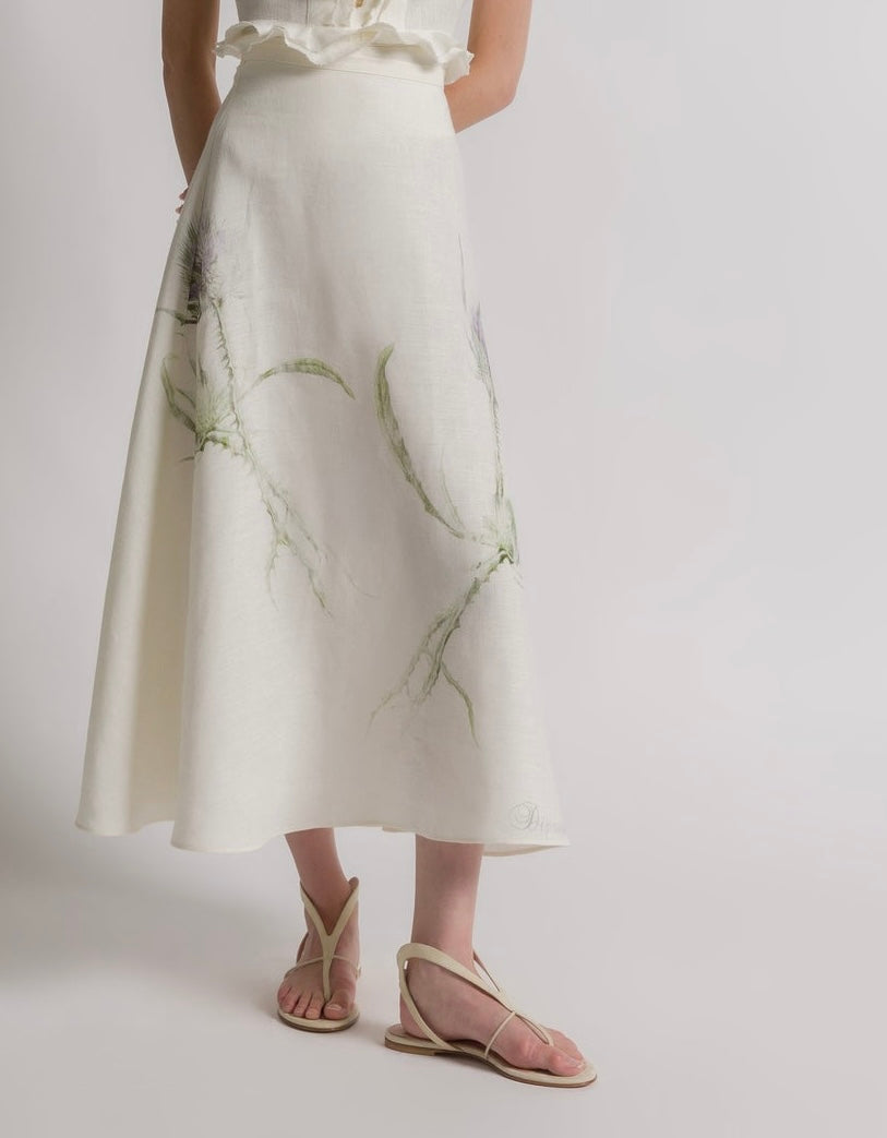 Linen Printed Midi Skirt