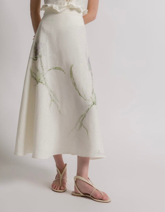 Linen Printed Midi Skirt