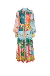 Cotton Silk Ocean-Print Maxi Dress