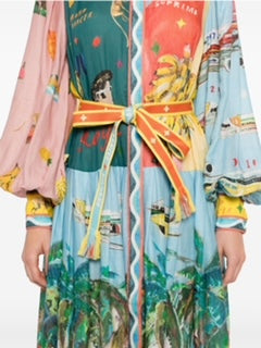 Cotton Silk Ocean-Print Maxi Dress