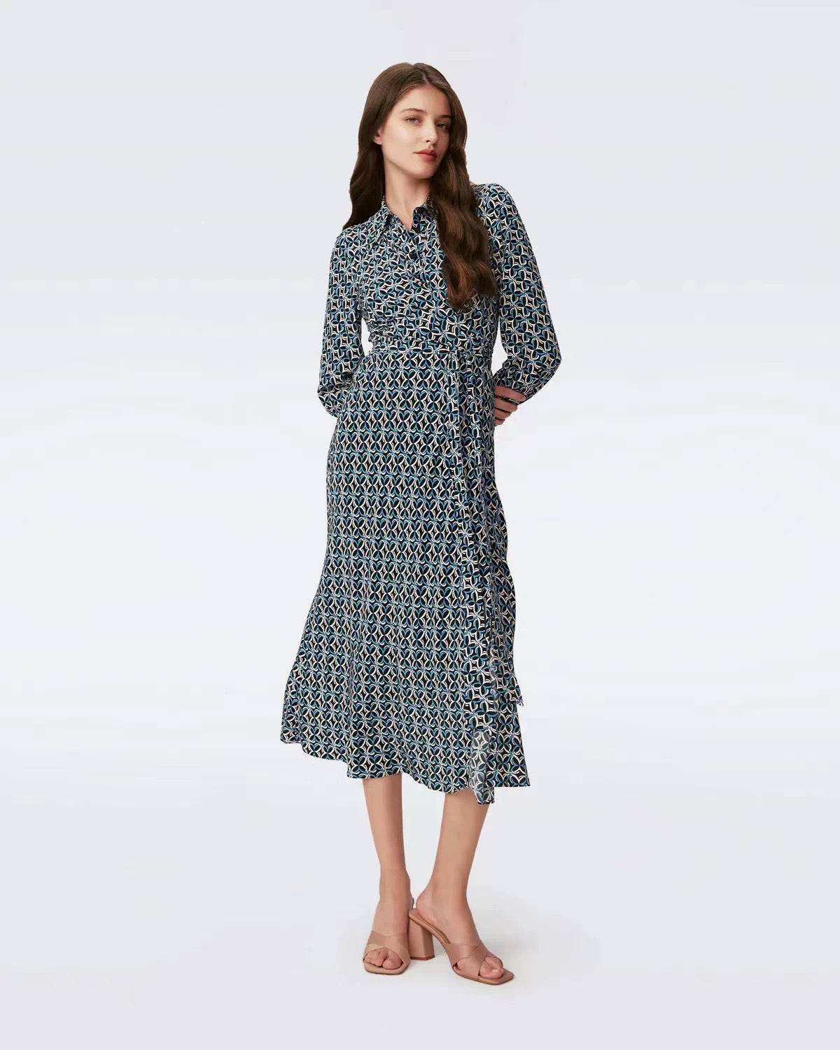 Crepe Wrap Shirt Midi Dress