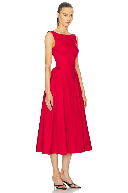 Cotton Sateen Spandex Midi Dress