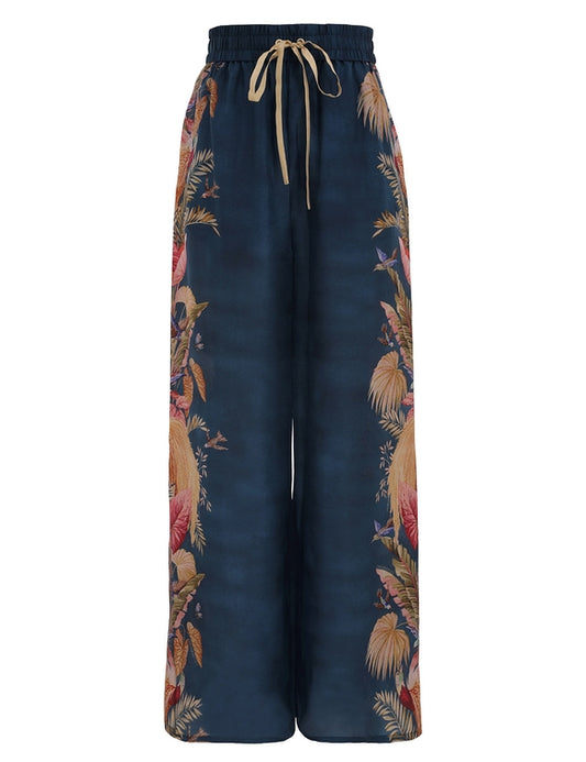 Silk Elastic-Waist Pants