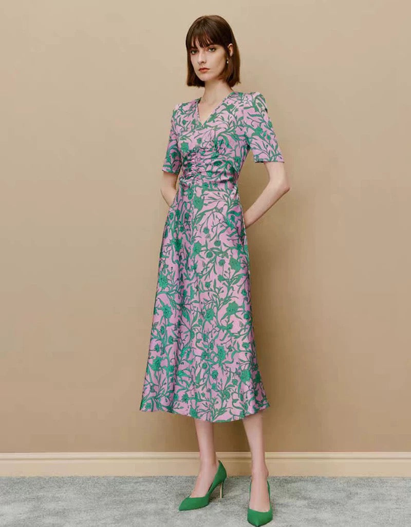 Silk V-Neck Midi Dress