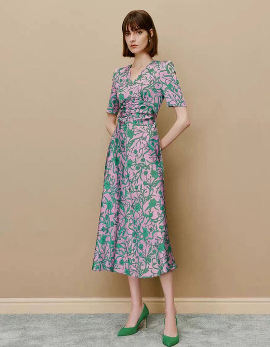 Silk V-Neck Midi Dress