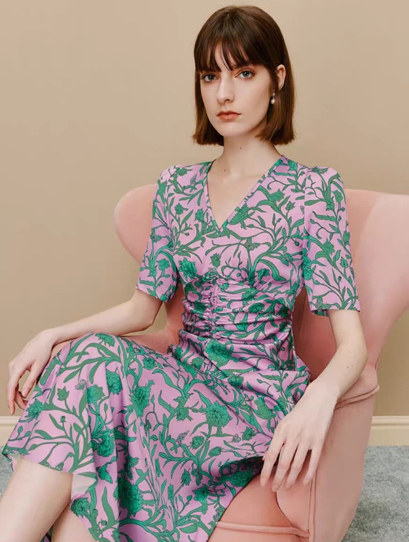 Silk V-Neck Midi Dress