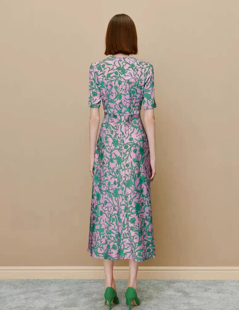 Silk V-Neck Midi Dress