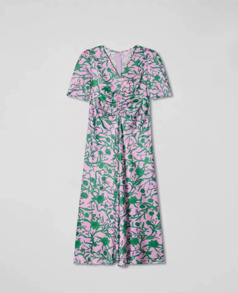 Silk V-Neck Midi Dress