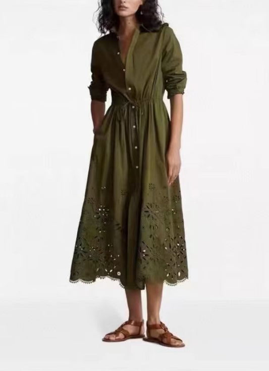 Eyelet Hem Shirt Dress