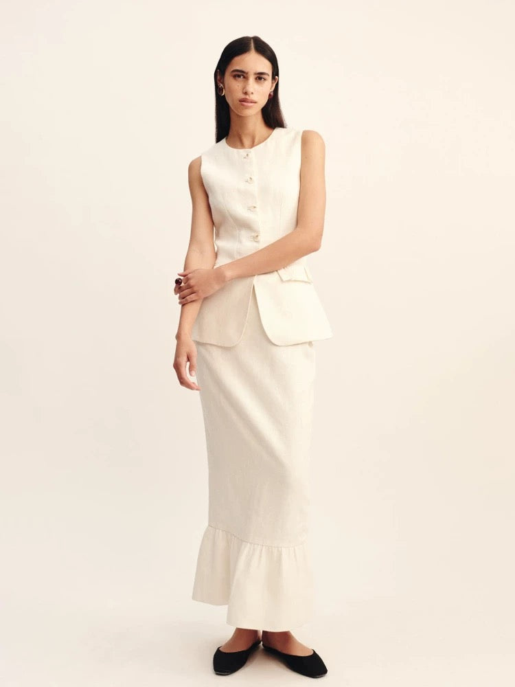 Linen Top+Midi Skirt Set