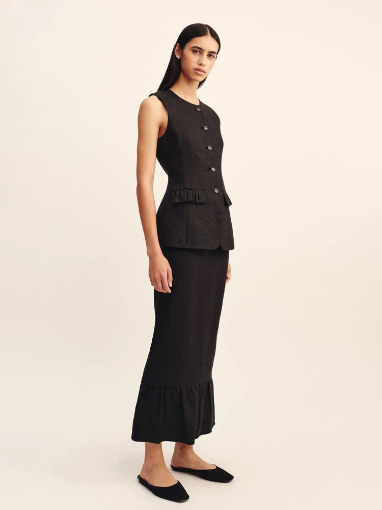 Linen Top+Midi Skirt Set