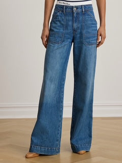 Patch-Pocket Wide-Leg Jeans